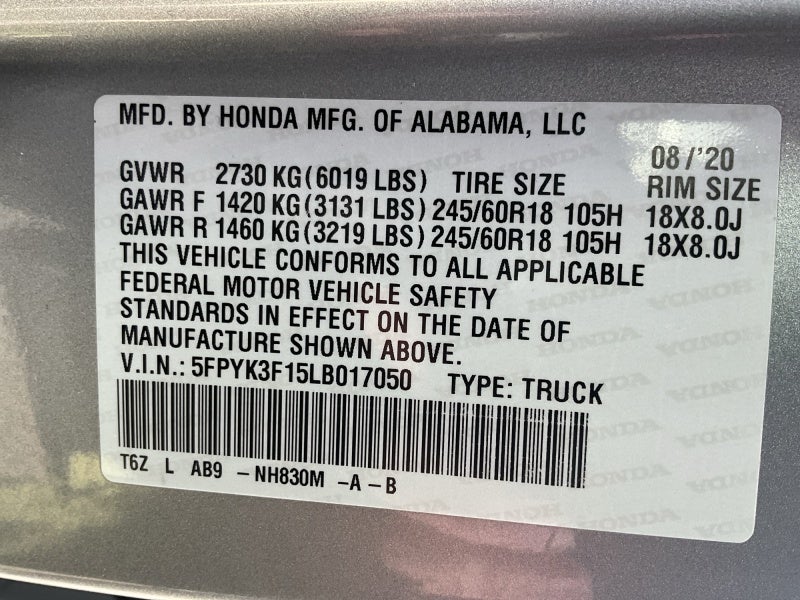 2020 Honda Ridgeline Sport